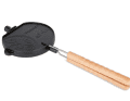 Fire on the waffle: cast iron waffle iron with long handle.