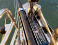 A short bowsprit can be rigged to the double anchor gallows if required.