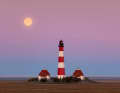 Il faro di Westerheversand sulla penisola di Eiderstedt. Con le sue due caratteristiche casette dei guardiani, questo gigante a strisce bianche e rosse dello Schleswig-Holstein è un soggetto pubblicitario molto utilizzato e, per questo motivo, forse il faro più famoso della Germania. | alimdi/Arterra