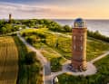 On Cape Arkona in the north of Rügen, there are two towers standing side by side: the historic Schinkel Tower, built from 1826 onwards, and the neighbouring tower, which dates from 1902.