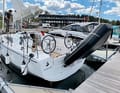 Das universelle Modell Flex wird mit Gurten am Heckkorb montiert und eignet sich für Boote ohne externe Badeplattform.