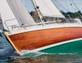 No kinked frames or chines disrupt the harmonious lines and the rounded frame shape of this robust, long-keeled sailing yacht.