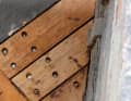New hull planking at the transom, near the rudder.