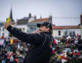 Boris selfie in front of the fans on the canal in Les Sables-d'Olonne.