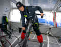 Sam Davies gut gelaunt am "Biotherm"-Grinder