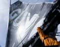 Here, the "Guyot" mainsail is being prepared for the storm on 8 May. The mast breaks one day later
