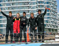 The 24-hour record holders (from right): Boris Herrmann, Yann Eliès, on-board reporter Antoine Auriol, Rosie Kuiper and Will Harris