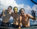 Team Guyot's equator baptismal candidates (from right): Skipper Robert Stanjek, on-board reporter Charles Drapeau and Phillip Kasüske
