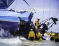 The crew salvages the equipment over the destroyed sterngrapher: Brian Carlin/Team Vestas Wind/Volvo Ocean Race