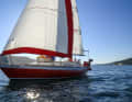 Test run in a light evening breeze off Mali Losinj. The wind steering system is still the original from the eighties