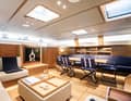 Saloon: The owner opted for the "Traditional Navy" interior design option developed by Genoese architect Misa Poggi for Nautor.