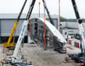 The cranes moved the future ketch into its natural position for the interior work and outfitting.