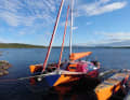 Our trimaran at one of the many public jetties at Inarijärvi.