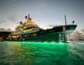 Megayacht in the harbour of Gustavia on St. Barth.