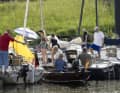 Rhine Week 2026: The participants in the harbour of the Club für Wassersport Porz e.V. 1926 and on the way on the Rhine past Cologne with the cathedral, the crane houses and the chocolate museum