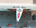 The day before the launch, the new boat rolls out of the hall in full regalia for the first time
