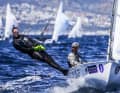 Simon Diesch and Anna Markfort took the lead in the 470 Mixed at the start.
