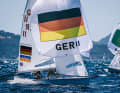 Action in the Olympic 470 Mixed at the Semaine Olympique Française.