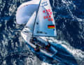 Auch Theresa Löffler und Christopher Hoerr starten als Fünfte nach zehn Rennen mit guten Aussichten ins 470er-Mixed-Medaillenrennen.