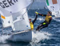They had already won the French Sailing Grand Slam before the medal race, but were really happy afterwards: Simon Diesch and Anna Markfort in the 470 Mixed.