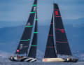 The two top boats in the 52 Super Series in Baiona: "American Magic Quantum Racing" and "Platoon Aviation"