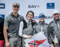 The victorious NRV crew around helmsman Tobias Schadewaldt (r.).