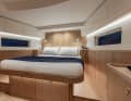 The spacious owner's cabin is located in the foredeck.