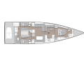The standard layout: crew area with bunk beds aft, galley on the main bulkhead, huge bow cabin.