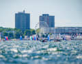 The view from the water on the left side of the Kiel-Schilksee Olympic Centre.
