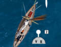 Malgré la position du gouvernail et l'augmentation de la vitesse, l'effet de roue continue à déplacer la poupe. Débrayer la machine et essayer de ramener le yacht sur le cap avec le reste de la vitesse.