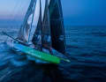 Two Brits on the bow of "Holcim - PRB": Abby Ehler and Sam Goodchild changing sails