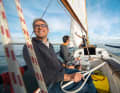 Owner Michael Baumann (at the tiller) first sailed the "Zeeslang" off Cape Town.