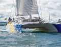 The hulls and rig are narrow and high for a cruising boat. The initiators were once dinghy sailors