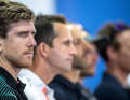 Two of the stars of the 37th America's Cup: Kiwi Peter Burling (front), Sir Ben Ainslie and other Cup helmsmen