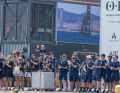 The French team Orient Express Racing cheers on its sailors on the way to the first duel