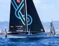 L'alettone dell'AC40 dell'AC Team Germany è quello del team svizzero Alinghi Red Bull Racing.