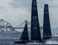 Racing foilers with the smallest headsails on the Cup course off Barcelona