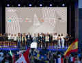 Representatives of all teams for the Women's America's Cup on the Barcelona stage