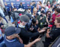 "Taihoro" pilot and skipper Peter Burling during interviews after the Kiwis' Cup victory