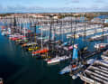 La vue de la flotte Imoca aux Sables-d'Olonne, le port de départ et d'arrivée du Vendée Globe