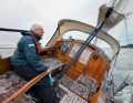Like a classic: deck, superstructure, cockpit coaming and the tiller are made of wood