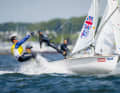 The British World Championship bronze medallists and leaders in the 470 Mixed: Martin Wrigley and Bettine Harris.