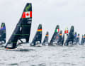 The field of the 49er FX Youth World Championship with a lot of international class off Travemünde
