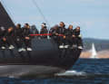 L'equipaggio di Michael Berghorn sul co-favorito "Halbtrocken 4.5" del Kieler Yacht-Club nella zona del Campionato Europeo