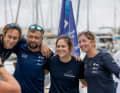 Farewell group photo from La Réunion: Ian Lipinski (left) and Amélie Grassi (2nd from right) with Austrian skipper Lisa Berger and her co-skipper Jade Edwards-Leaney.