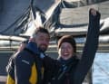 The circumnavigation is completed 227 days after the start on 4 September: Lisa Berger and Jade Edwards-Leaney in happiness.