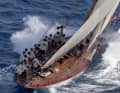 The "Tuiga" and her 22-strong crew in their element in the Gulf of Saint-Tropez.