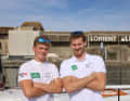 In front of the famous backdrop of the French offshore cradle of La Base in Lorient: Lennart Burke and Melwin Fink.
