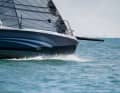 Flat bow, plenty of chine edges, firm sprit - the Ace 30 on the wind, not exactly her favourite discipline