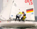 Legendary kiss between Malte and Anastasiya Winkel, who won Kiel Week 2022 together in the 470 Mixed